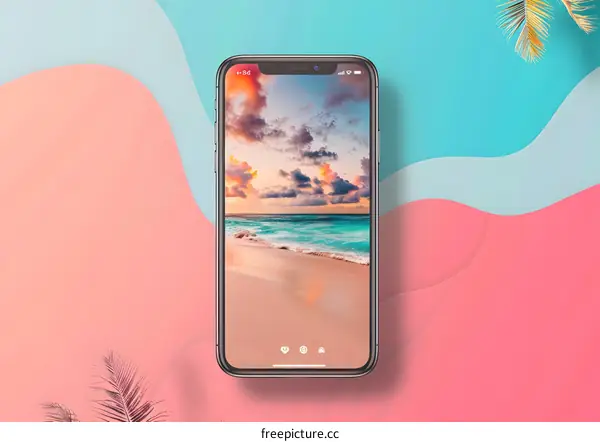 Smartphone Displaying Tropical Beach Sunset