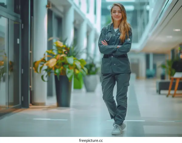 Portrait of a Confident Female Doctor in Scrubs