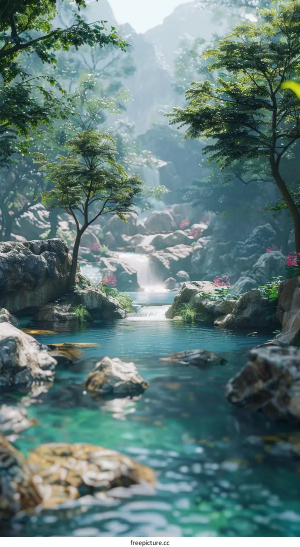 Mesmerizing Waterfall amidst a Serene Forest Landscape