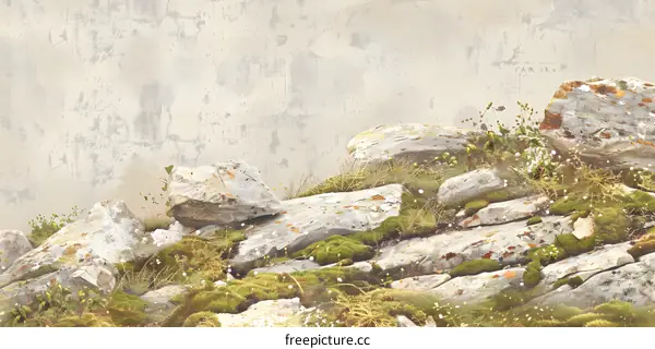 Stone Wall With Moss and Grass Texture