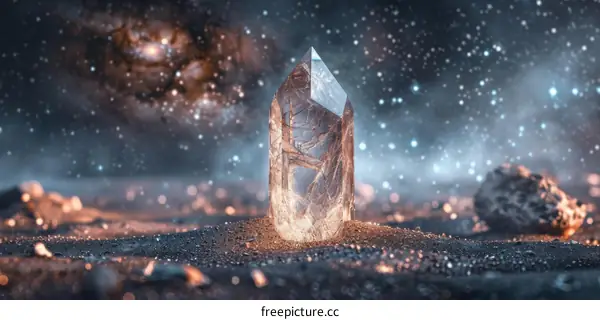 Fantasy Glowing Crystal in Moon Crater