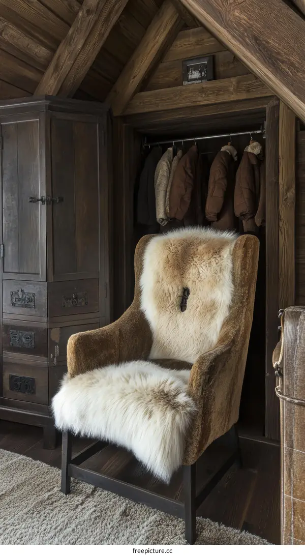 Rustic Wooden Attic Room with Cozy Chair