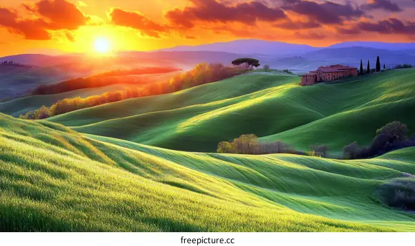 Sunrise over the Tuscan rolling hills
