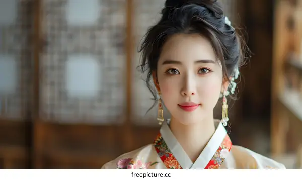 Portrait of a beautiful young Korean woman in traditional dress