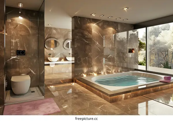 Luxurious Modern Marble Bathroom with Jacuzzi