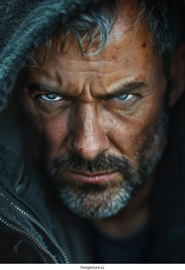 Close-up Portrait of a Serious Man