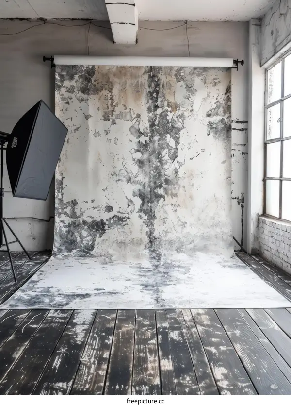 Grunge Style Black and White Painted Canvas Backdrop