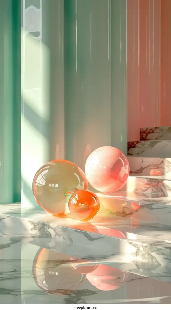 Abstract Pastel Interior Design with Glass Spheres