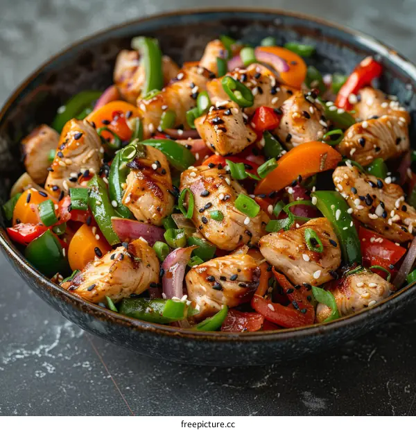 Stir-fried Chicken with Bell Peppers and Sesame Seeds