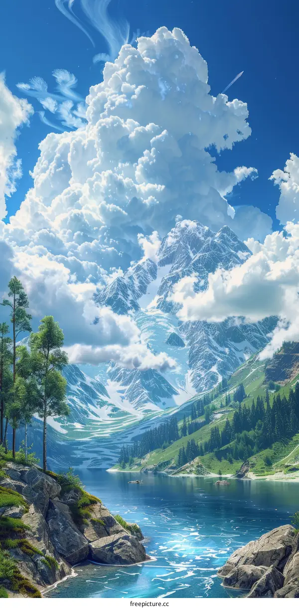 Stunning Landscape with Serene Lake and Majestic Mountains