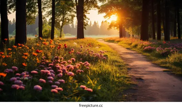 The sun shines through the forest