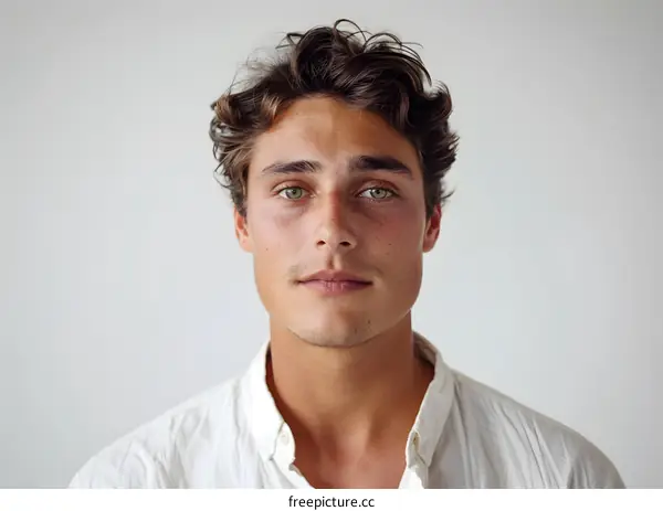 Portrait of a young man with green eyes and brown hair