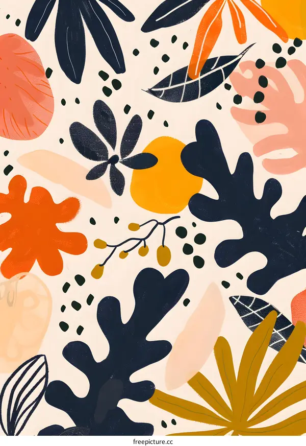 Abstract Botanical Illustration With Colorful Leaves