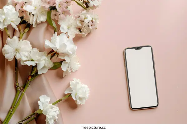 Pink Background with White Flowers and Phone