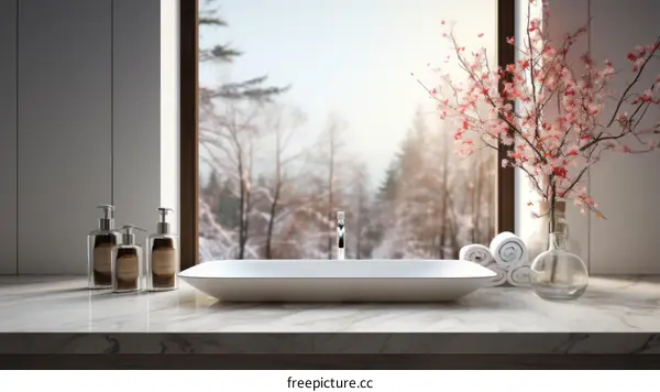 Modern Bathroom Interior with Large Window and Sink