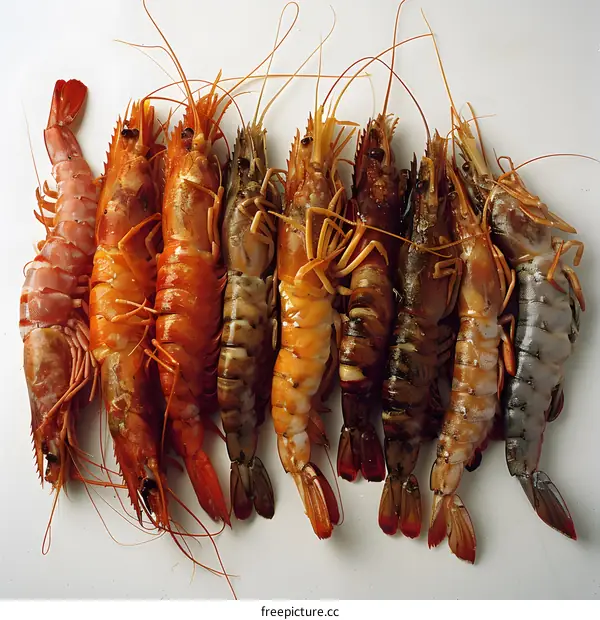 Freshly Caught Prawns on White Background