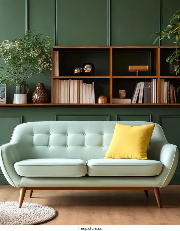 Modern Green Living Room with Light Green Sofa