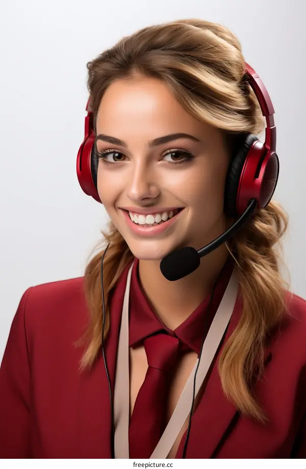portrait of a beautiful smiling female customer service representative with headset