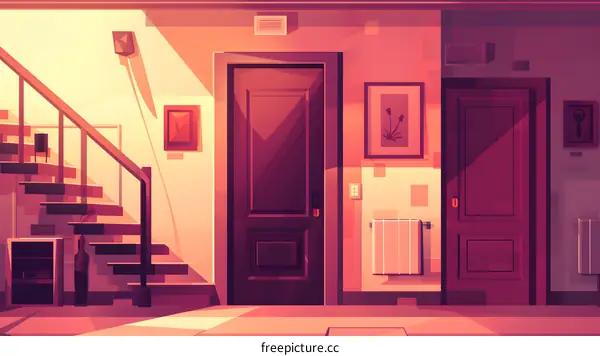 Cartoon Illustration Of Interior Home Hallway