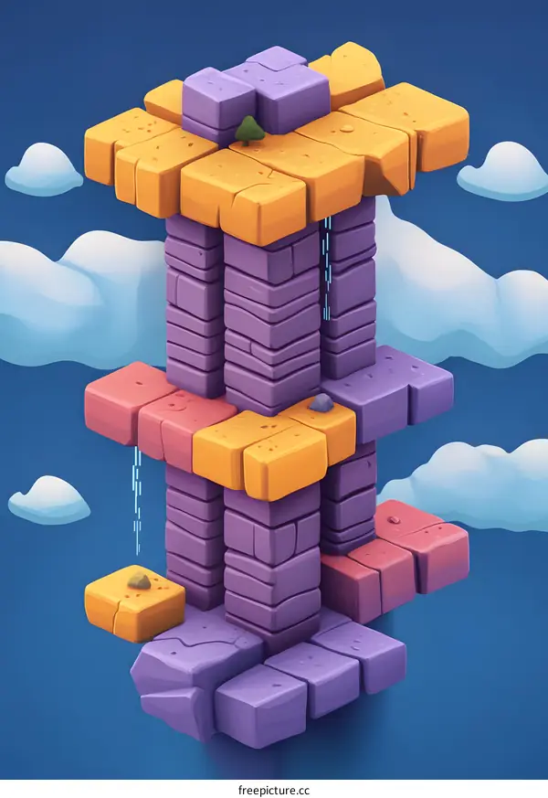 Colorful Stone Tower Structure Floating In The Sky