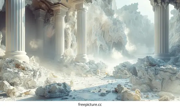 Ruined Ancient Columns in a Sunlit Valley