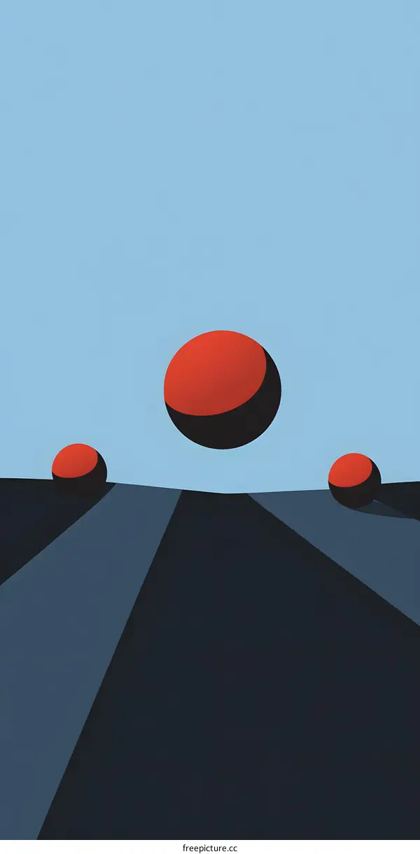 Abstract Geometric Design with Red Circles on a Blue Background