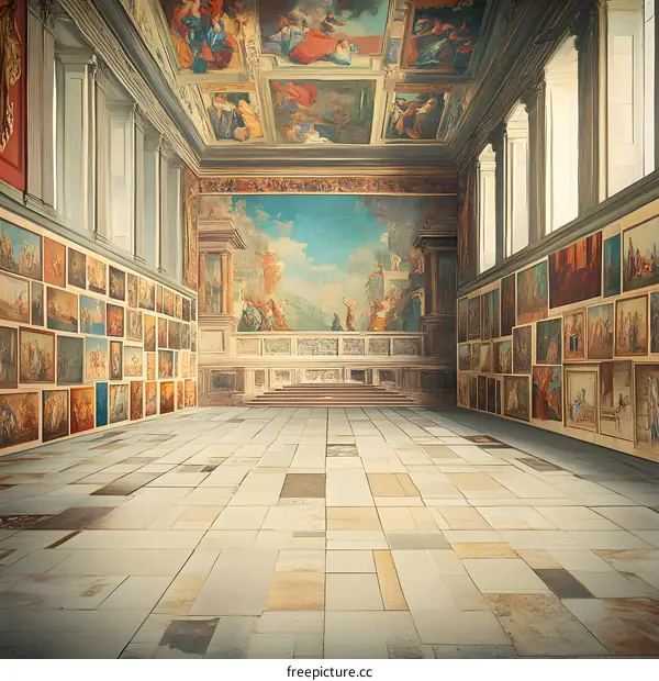 Empty Room with Paintings and Ceiling Fresco