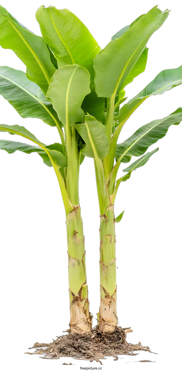 [Transparent Background PNG]Two Banana Trees With Roots Isolated On White Background