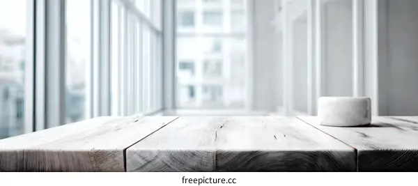 Modern Empty Wooden Table with Marble Object