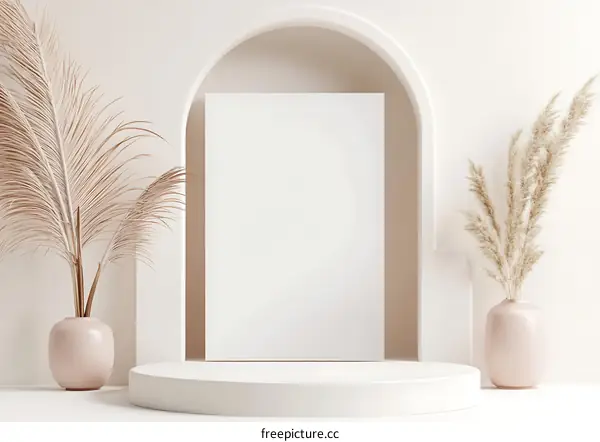 Minimalist White Background with Archway and Dried Plants