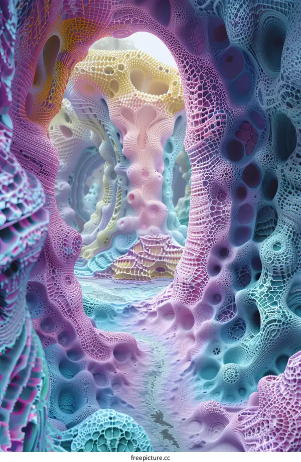 Vivid Organic Forms in a Cave Structure