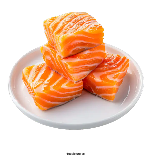 [Transparent Background PNG]Raw Salmon Fillets on a White Plate