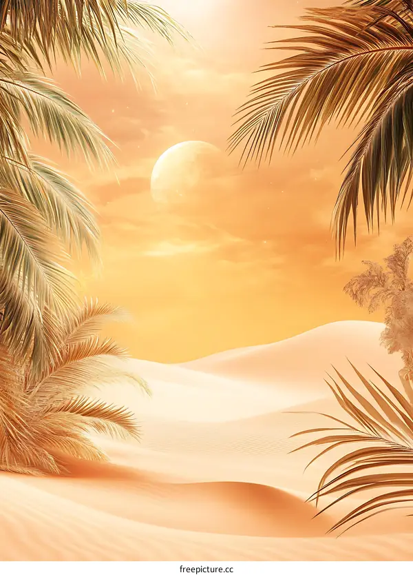 Golden Desert Sunset Palm Trees