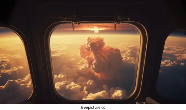 A nuclear explosion seen from the window of an airplane