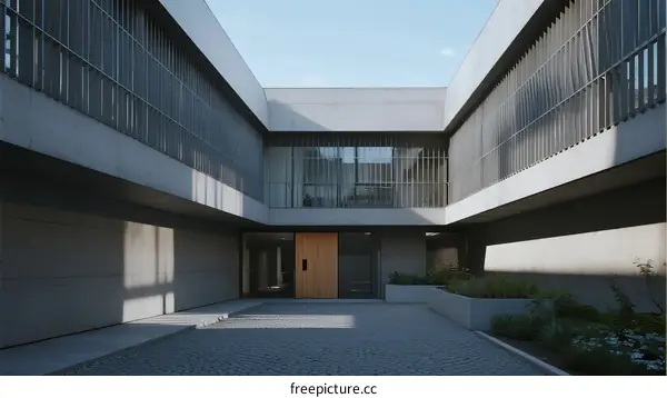 Modern Architectural Courtyard with Geometric Concrete Structure