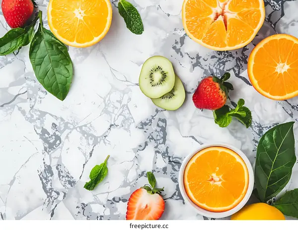 Fresh Fruit Arrangement with Orange, Kiwi, and Strawberry