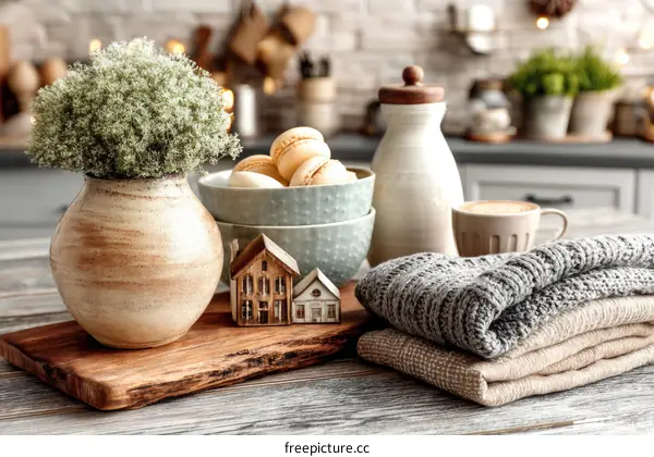 Cozy Kitchen Table Setting with Knitted Sweaters