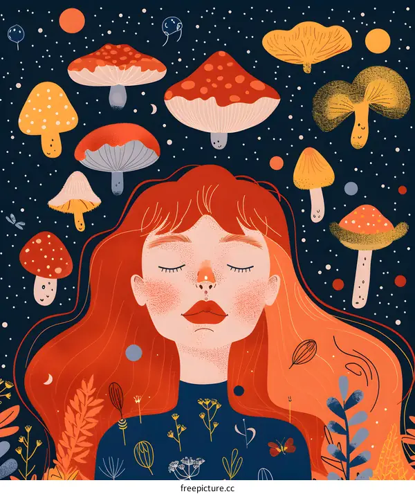 Girl with Red Hair Dreaming of Mushrooms