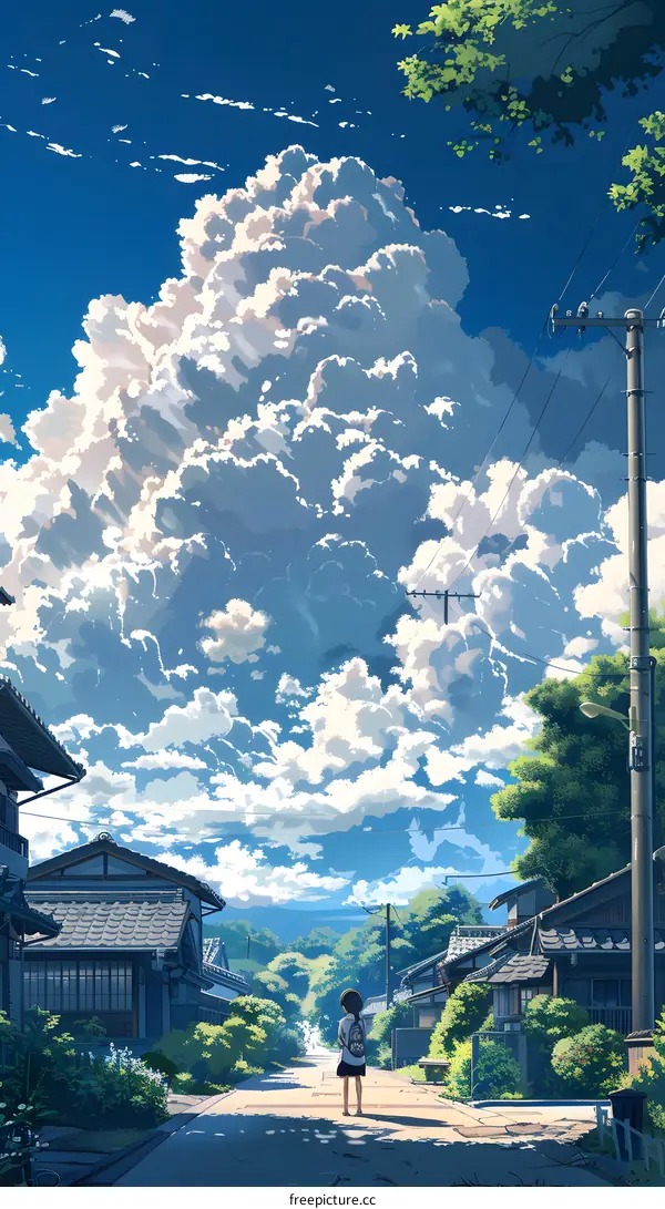 Girl Standing Under a Cloudy Sky