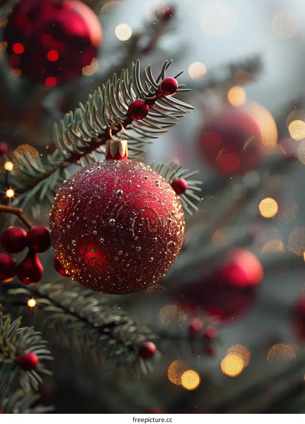 Sparkling Christmas Tree with Red Ornaments