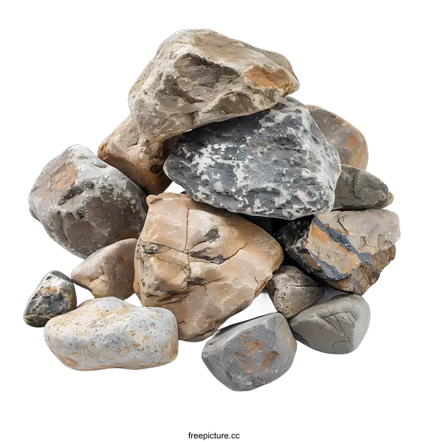 [Transparent Background PNG]Pile of Smooth Stones on White Background