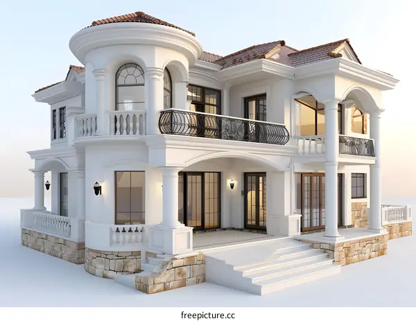 Three-story white villa