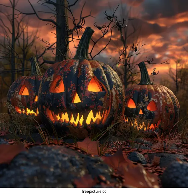 Halloween Pumpkins in Spooky Forest