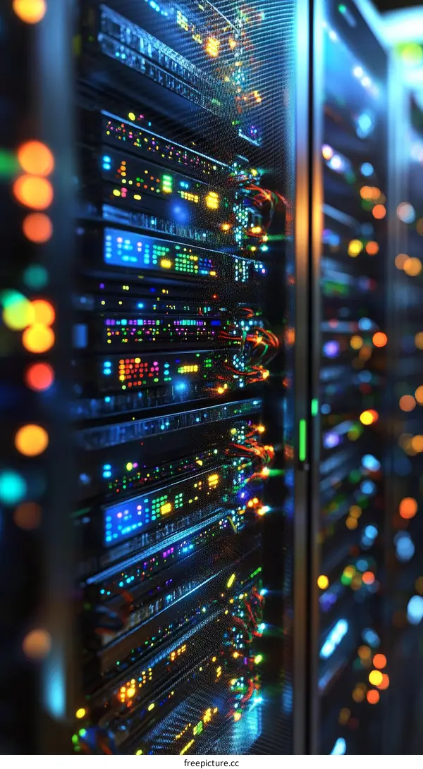 Modern Server Rack with Multicolored LEDs