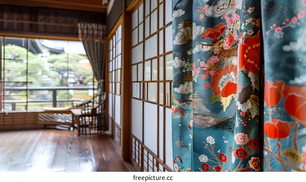 Japanese traditional room interior with beautiful garden view