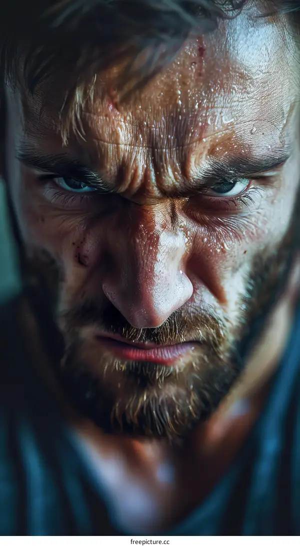 Close Up Portrait of a Man with Intense Expression