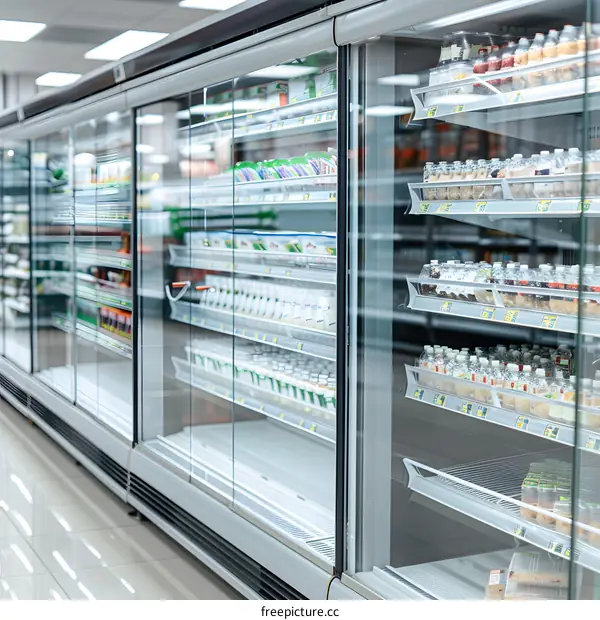 Refrigerator Aisle in a Grocery Store