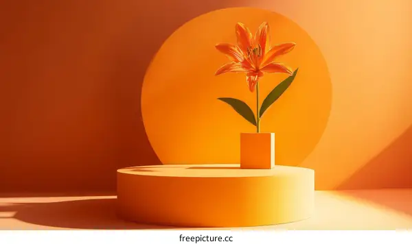 Orange Flower Display on Minimalist Stand