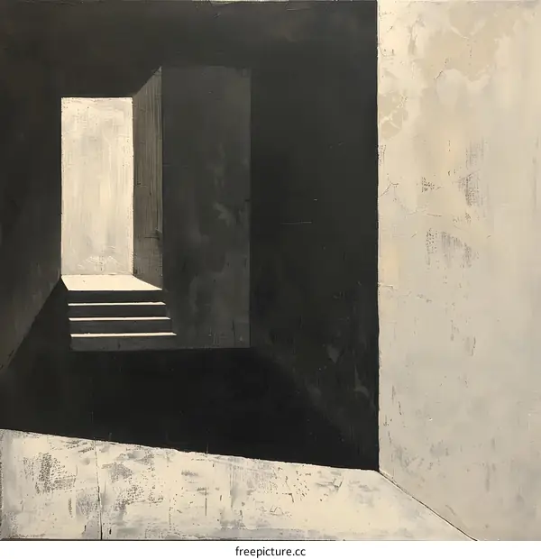 Abstract Painting of a Doorway with Stairs Leading to Light