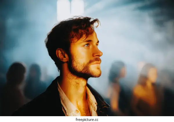 Focused Man at a Crowd Event